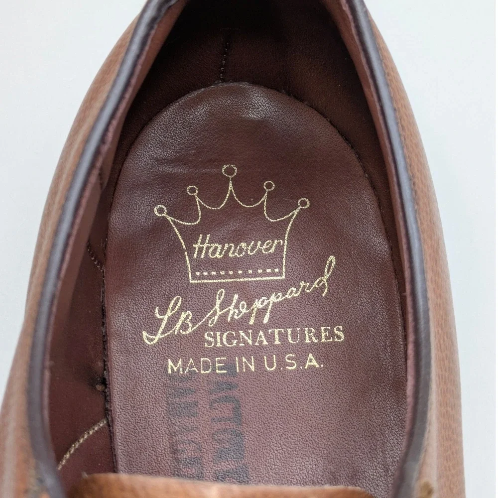 Vtg Hanover LB Sheppard Model 2102 Tan Calfskin Leather Derby Blucher Size 9